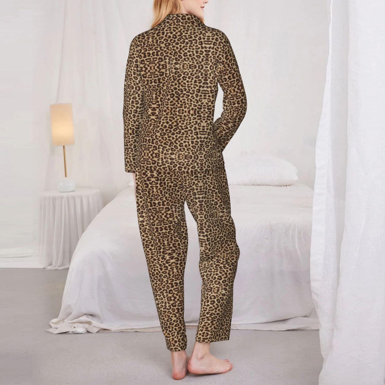 Divertente pigiama a maniche lunghe da donna con stampa leopardata morbida set da notte confortevole regalo