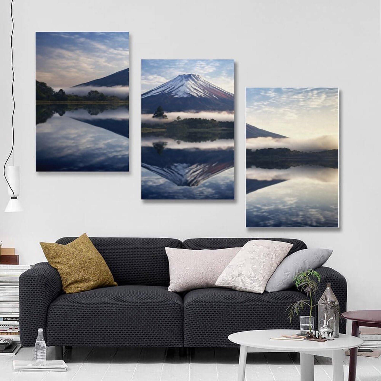 Amazon.co.jp: 3枚 水面に映る富士山 絵画 インテリア ポスター 美しい 