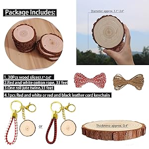 SENMUT Wood Slices 30 Pcs 3.1-3.6inch Natural Rounds Unfinished Wooden Circles Christmas Ornaments for Crafts Wood Kit Predrilled with Hole Wood Coasters, Craft Supplies for DIY and Painting
