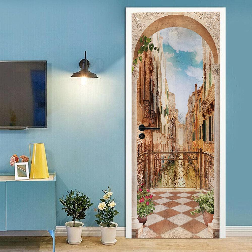 Adesivo Murale Per Porta 3D – Scenario Città Antica, 88 X 200 Cm – Impermeabile, Poster Decorativo Per Interno - 2