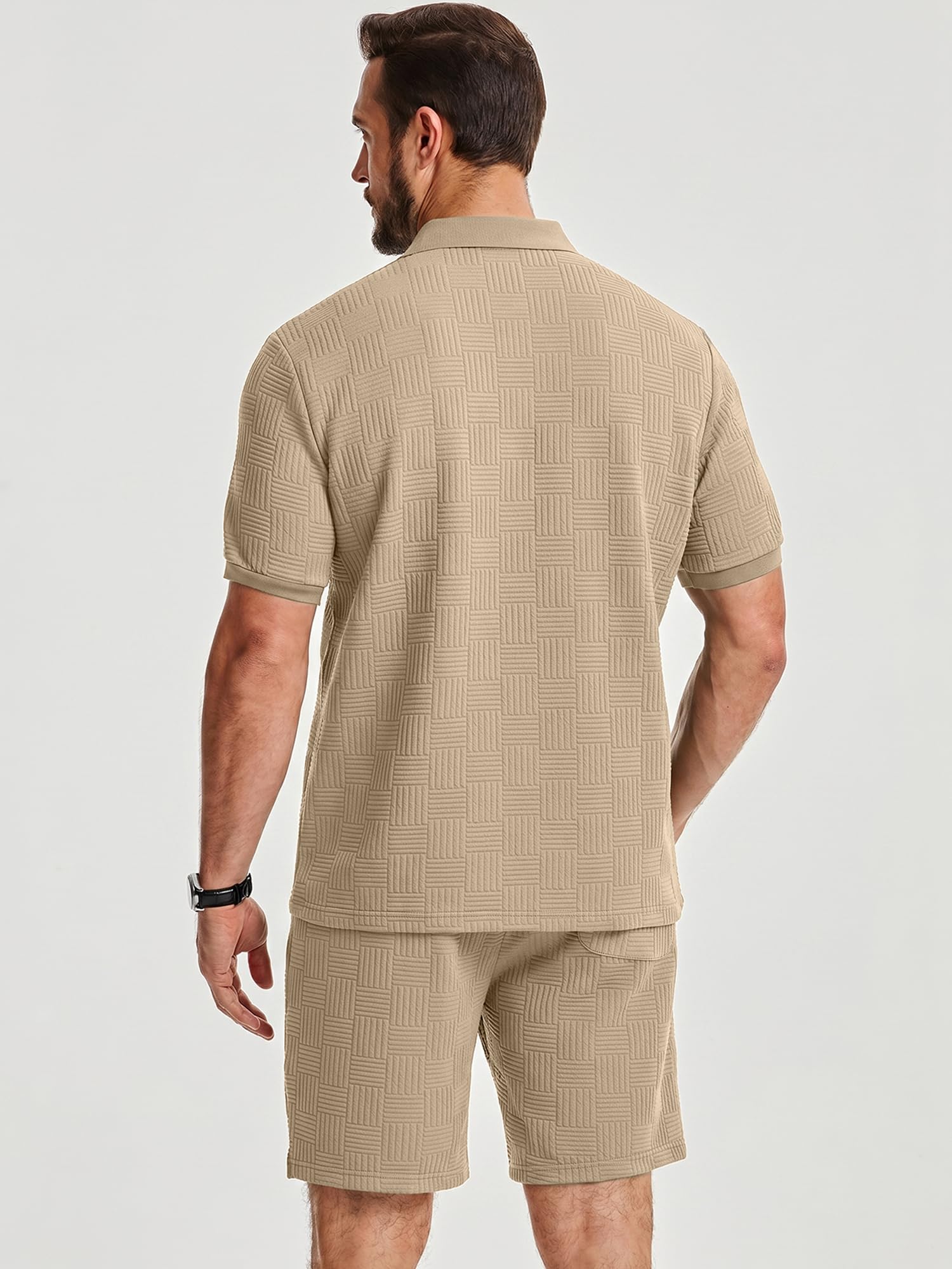 JMIERR Jogginganzug Herren Set 2-Teiliger Sommer Trainingsanzug Casual Textured Poloshirt Herren mit Baggy Shorts Freizeitanzug Männer Sportanzug Tracksuit Sets