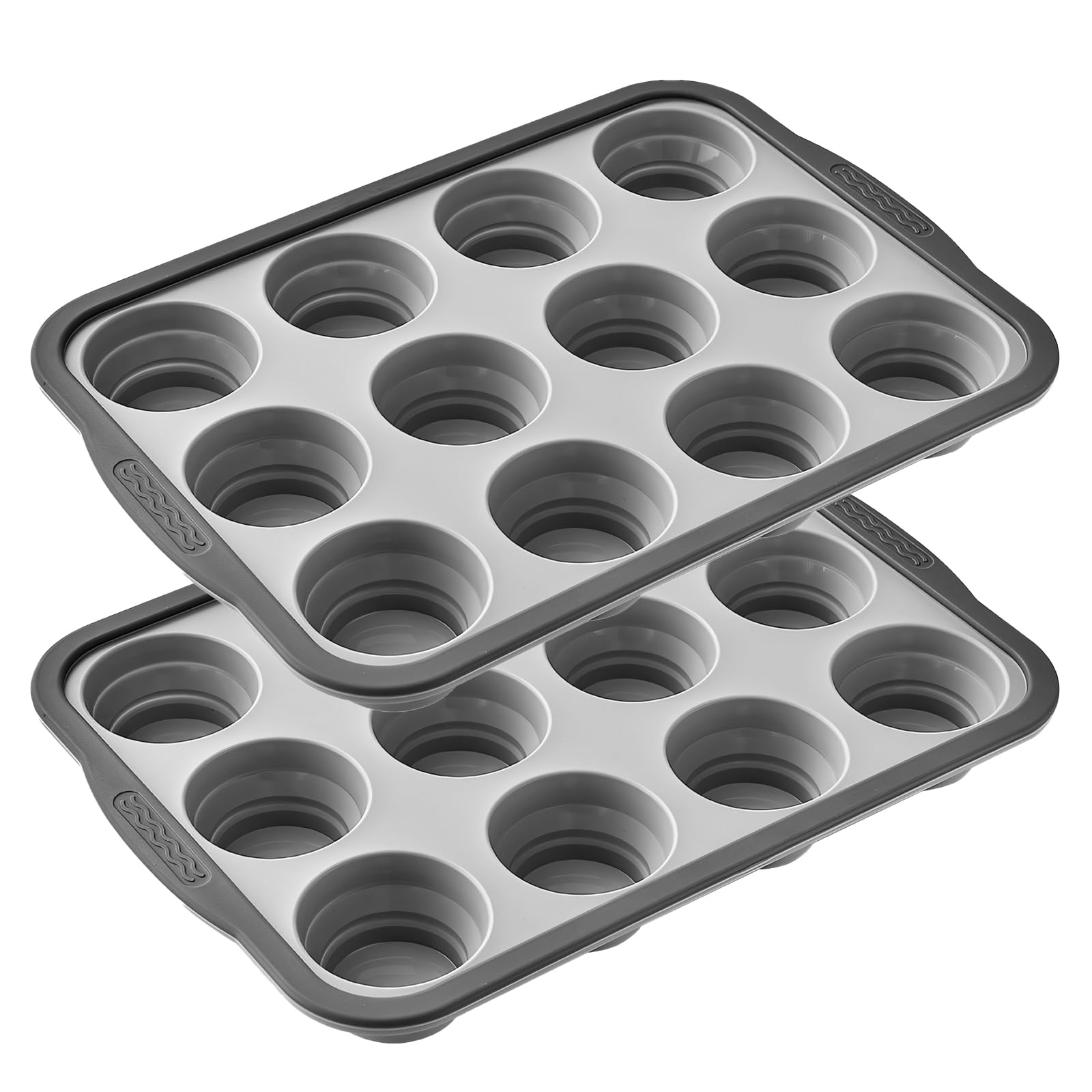 Woobroo 2PCS Silicone Muffin Tray with Metal Frame, 12 Cups Non Stick Cupcake Tray for Muffins, Cupcakes, Brownies and More