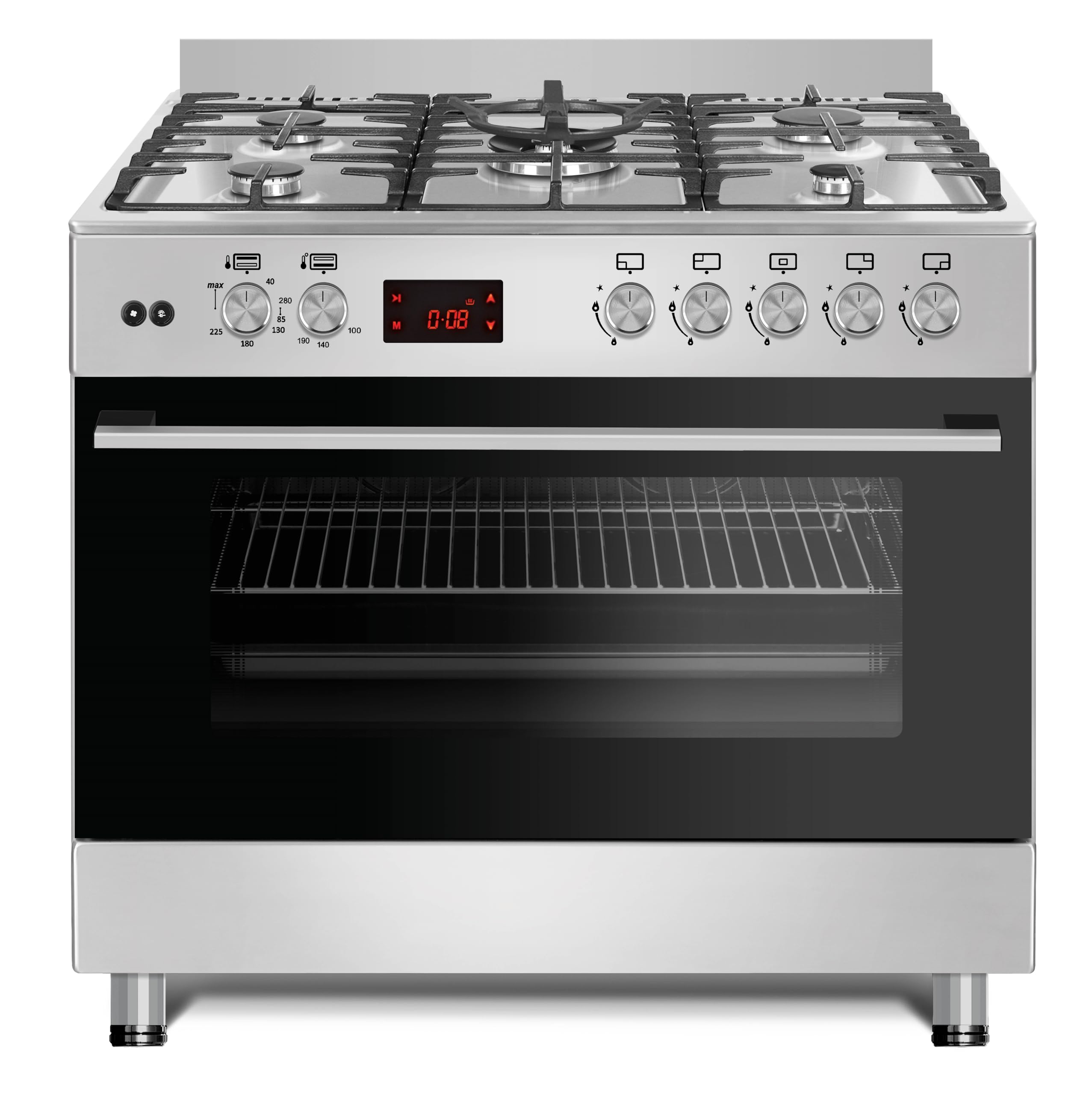 Gasline GAG90PINEX Gas-Herd 90x60 cm Backofen Gas Oberhitze Elektrisch Edelstahl 107 Liter LPG 50mBar