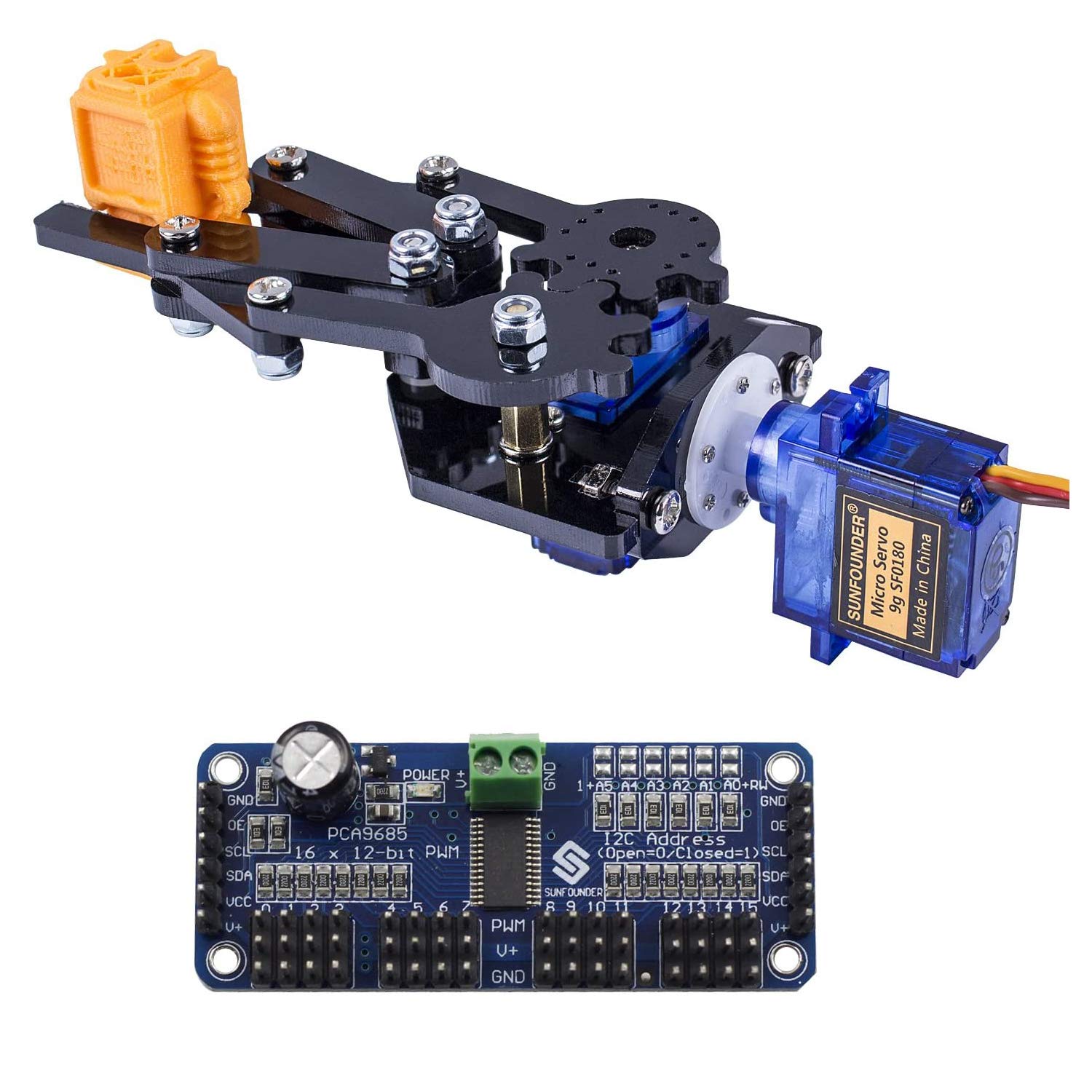 SunFounder Standard Gripper Kit Paw Robotic Arm Rollarm DIY Robot with PCA9685 16 Channel 12 Bit PWM Servo Driver for Arduino R3 Mega 2560 Nano