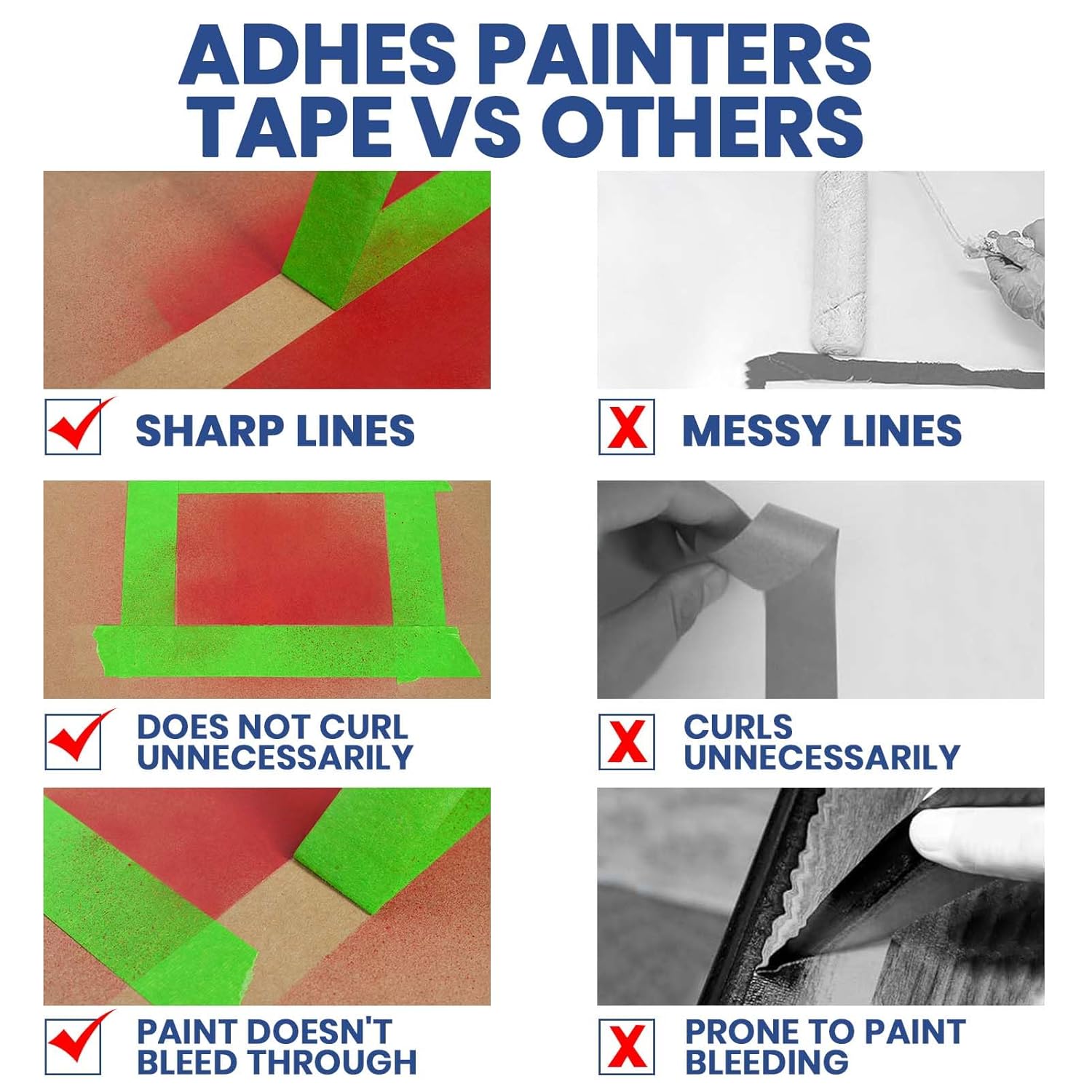 ADHES Green Masking Tape 0.7 Inch x 55 Yards – 30 Rolls, UV Resistant, No Residue, Multi-Surface Painters Tape, Automotive Masking Tape for Indoor & Outdoor, DIY, Arts, Crafts, Labeling