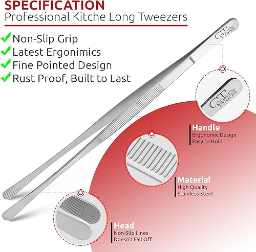 Miniatura 7 de Chef's Trade Pinzas profesionales de cocina y cocina, pinzas de acero inoxidable de 12 pulgadas, multiuso