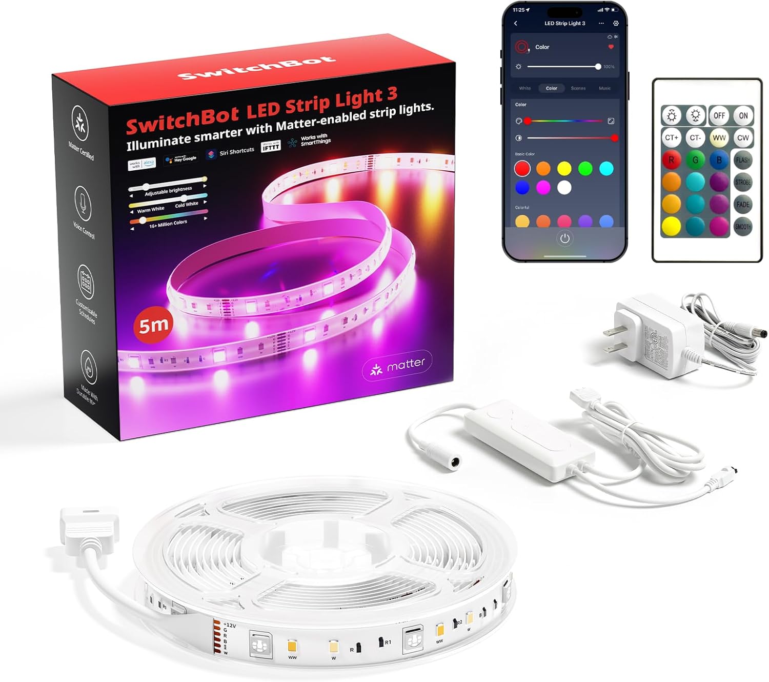 SwitchBot 16.4ft Matter Led Strip Lights for Bedroom