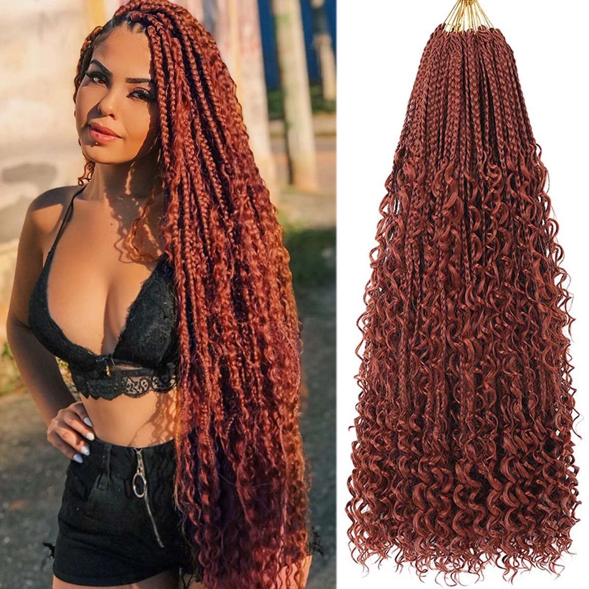 COOKOO 8 Pack Boho Box Braids Crochet Hair for Black Women 18 Inch Synthetic Pre Looped Goddess Box Braids Curly Ends Afro Knotless Ombre Bohemian