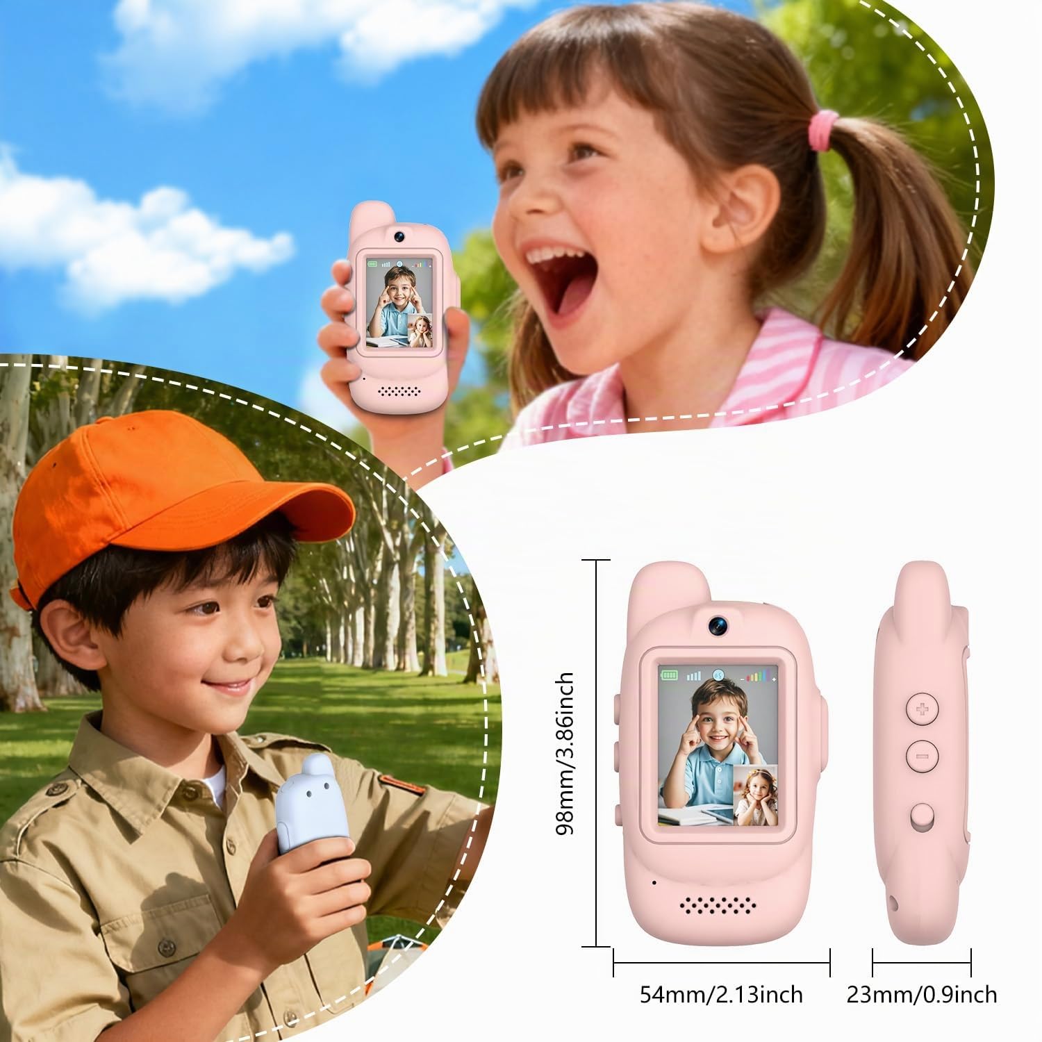 Talkies-walkies vidéo enfants, 2 packs de talkies walkies rechargeables à écran bidirectionnel, avec conversion vocale et fonction Écran D'affichage, adaptés aux garçons et filles de 3 à 12 ans