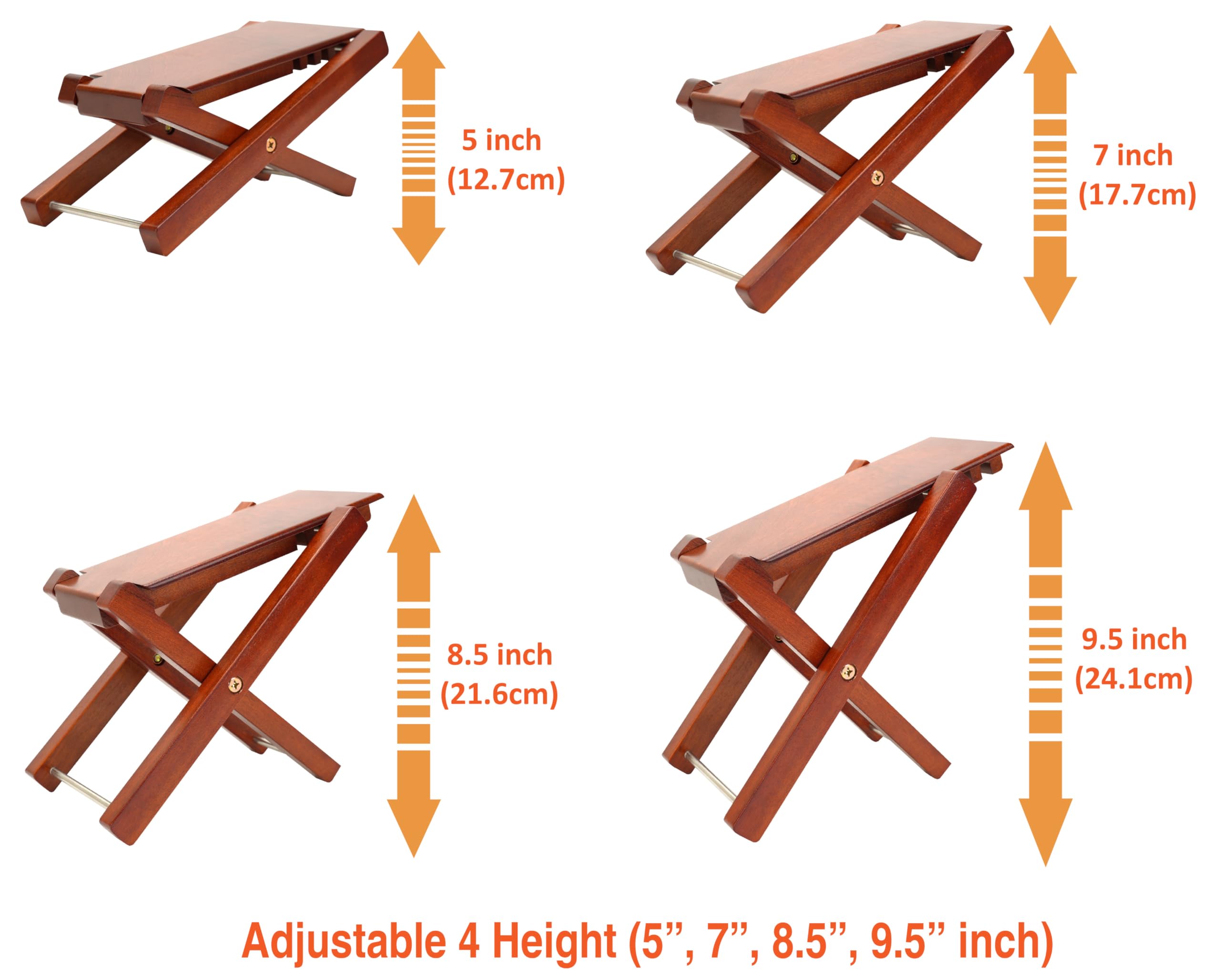 Reposapiés de guitarra Spiretro Premium de madera de caoba - Altura ajustable en 4 posiciones, diseño plegable con bolsa de transporte - Reposapiés de guitarra marrón macizo para sesiones de juego