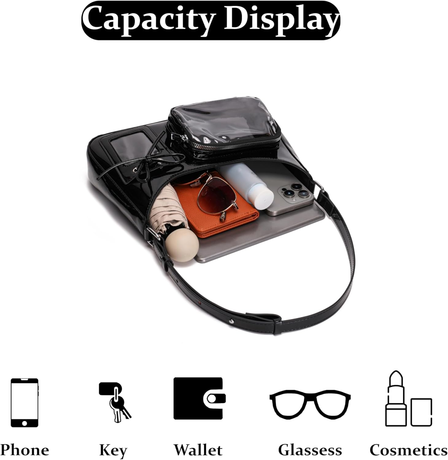 JOLLQUE Ita Purse Crossbody Bag with Transparent Display Panel for Pins & Badges, Kpop Lolita Y2K Shoulder Bag for Cosplay