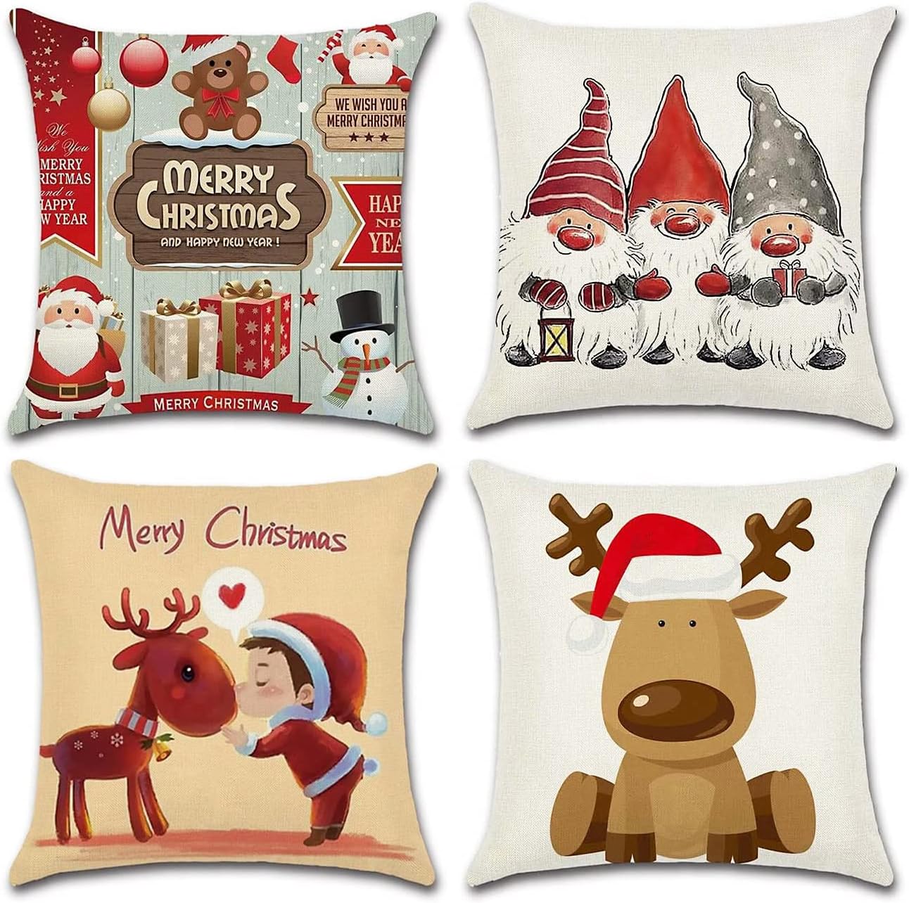 4Pz Decorazioni Natalizie Copricuscini Natalizi 45X45 per La