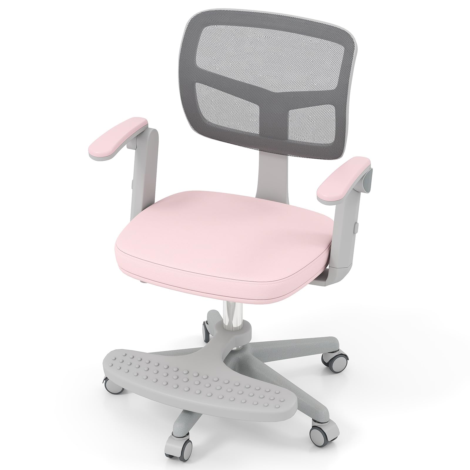 GYMAX Kids Desk Chair (Pink, 57x55x80-91cm, with Footrest)