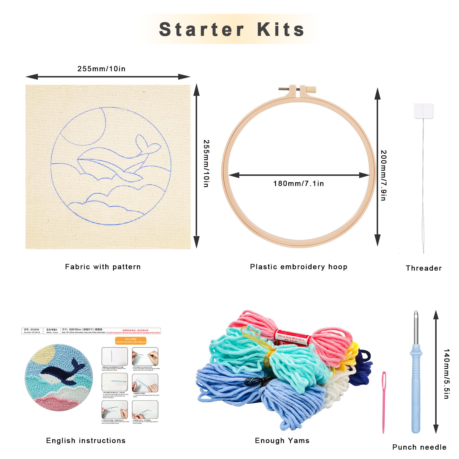 JSRQT Punch Needle Kit DIY Punch Needle Kits for Adults Beginners Embroidery Starter Handcraft DIY Craft Hoop Kids with Instructions Whale Pattern - Image 4