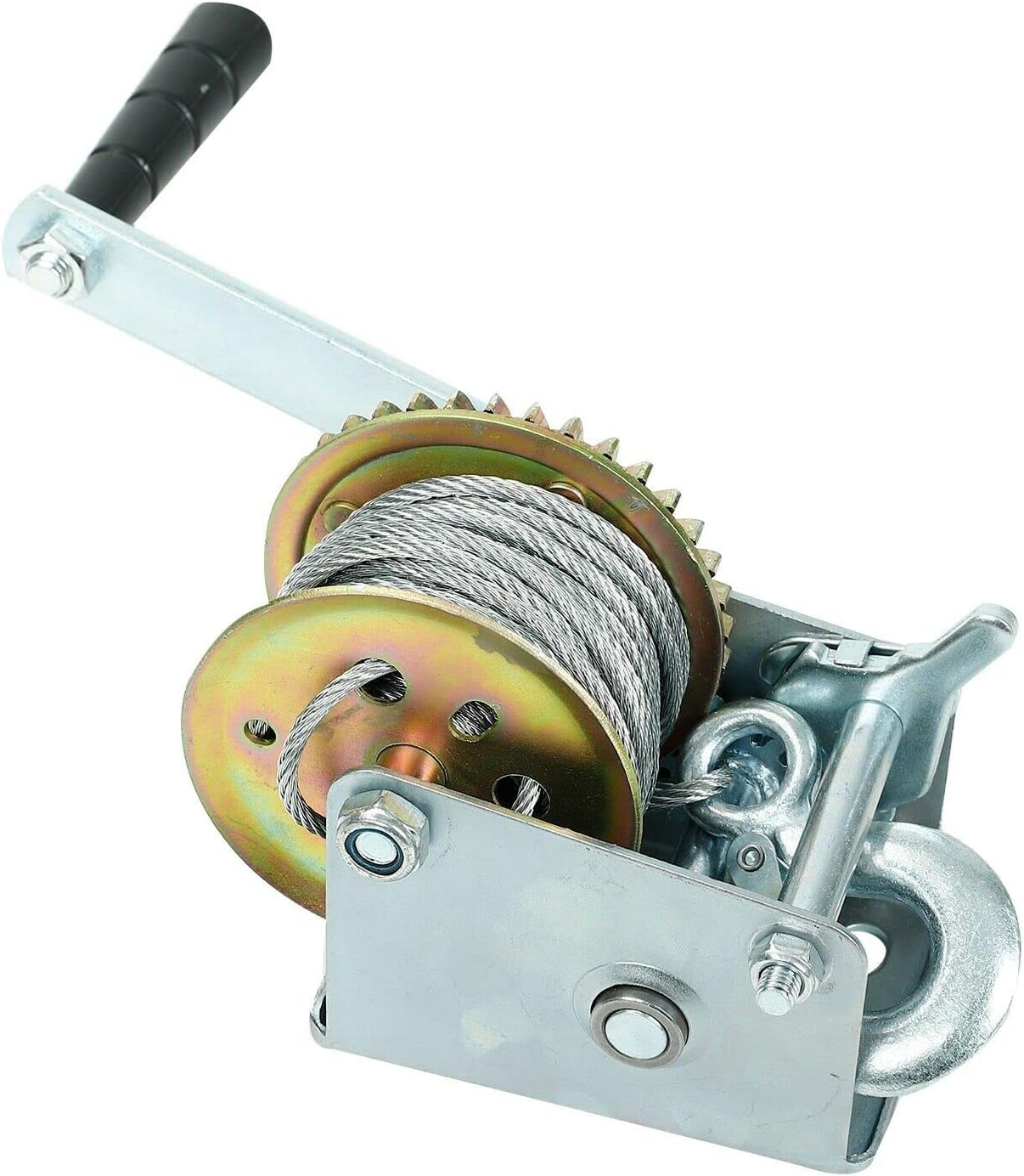 EASYBERG600 lbs Hand Winch Heavy Duty Steel Cable Crank Gear Winch ATV Boat Trailer with 8m Steel Wire, Manual Operated Ratchet ATV Boat Trailer Marine