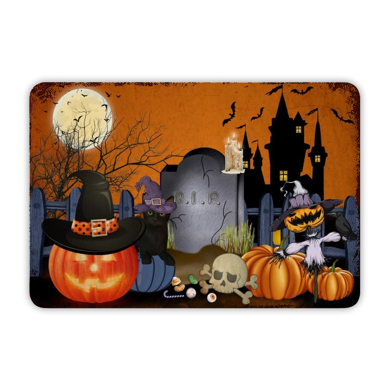 ENEDNATE Farmhouse Man Cave Metal Sign Happy Halloween Witch Hat Cat Pumpkin Retro Aluminum Tin Metal Signs for Indoor & Outdoor Yard Office Kitchen Living Room Door Home Décor 8x12 Inch