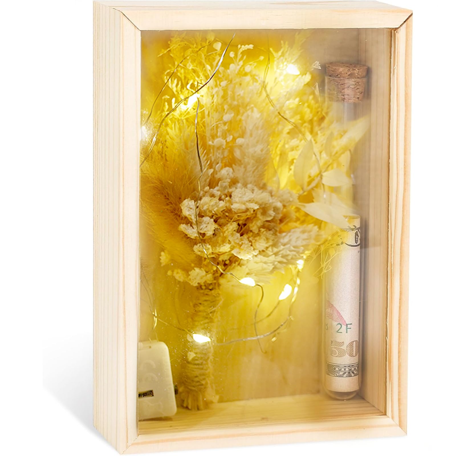 Money Gift Wedding Frame, 3D Picture Frame with Dried Flowers Including Fairy Light, Test Tube, Cards, As Creative Wedding Gifts,, Birthday Gift, Confirmation Gift, Graduation Gift