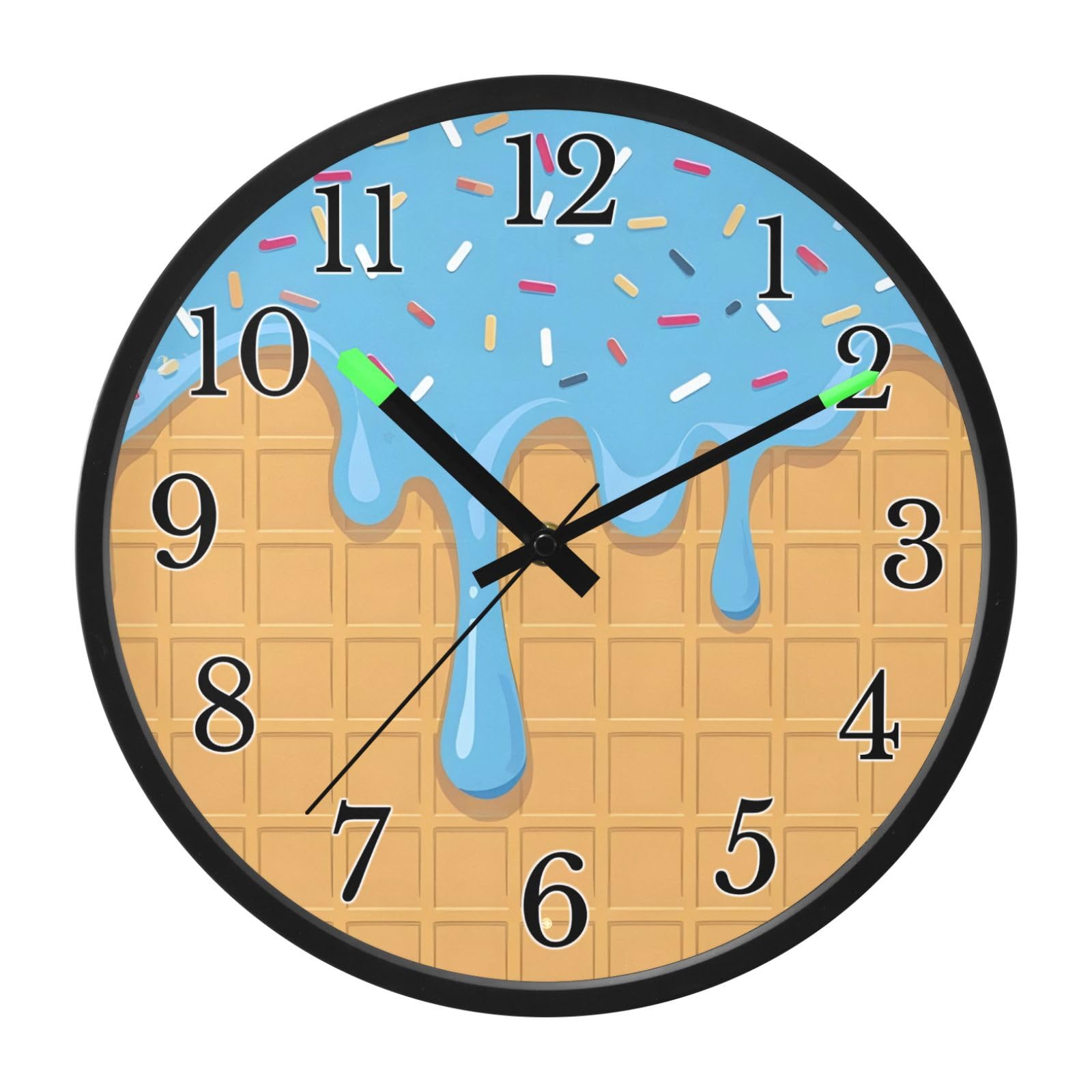 Mnsruu Reloj de pared luminoso, reloj de pared azul con goteo de helado, reloj de pared que brilla en la oscuridad, funciona con pilas, reloj silencioso de 30,5 cm con luz nocturna para dormitorio