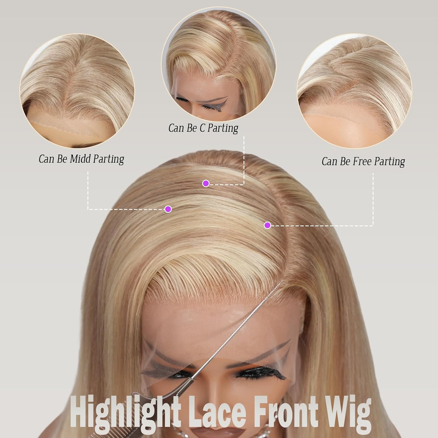 Highlight Ash Blonde Wig Human Hair 13x6 HD Balayage Glueless Wigs 180% Density Ash Brown to Platinum Blonde 18/60 with Brown Roots Highlights Lace Front Wigs Human Hair Pre Plucked with Baby Hair