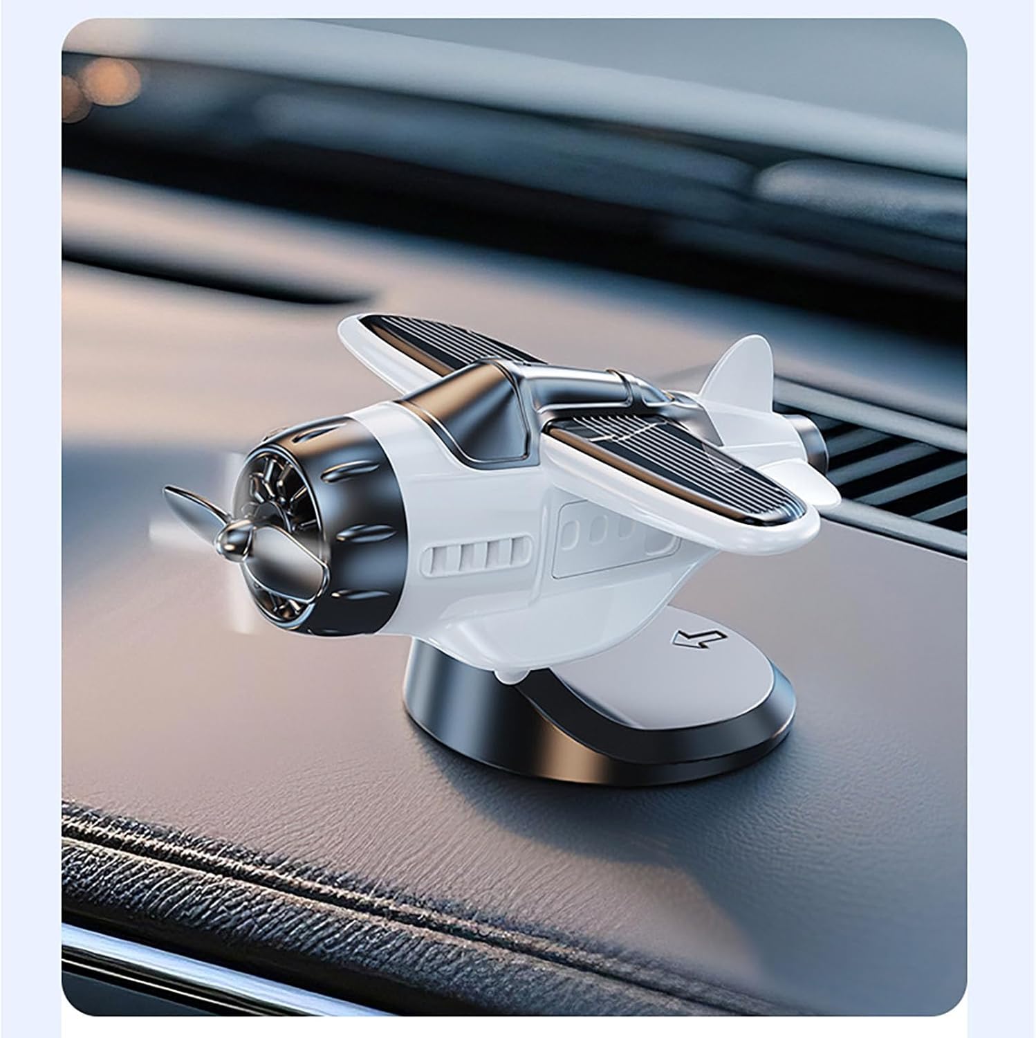 Car Gadgets, Car Dashboard Decorations, Solar Powered Airplane Shaped Ornaments, Dynamically Tilt & Rotate, Carefully Crafted and Processed, Smoothly & Quietly, Easy to Install (White)