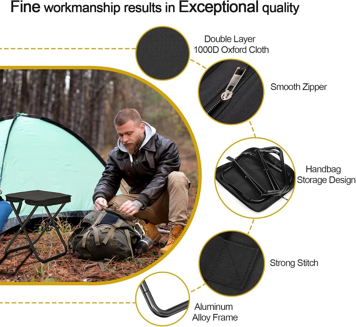 Mountaineering and Hiking Portable Stool,Collapsible Camp Stools,Portable Stoo,Small Folding Stool for Adults,for Hiking and Fishing,High Load Bearing (Khaki, Small)