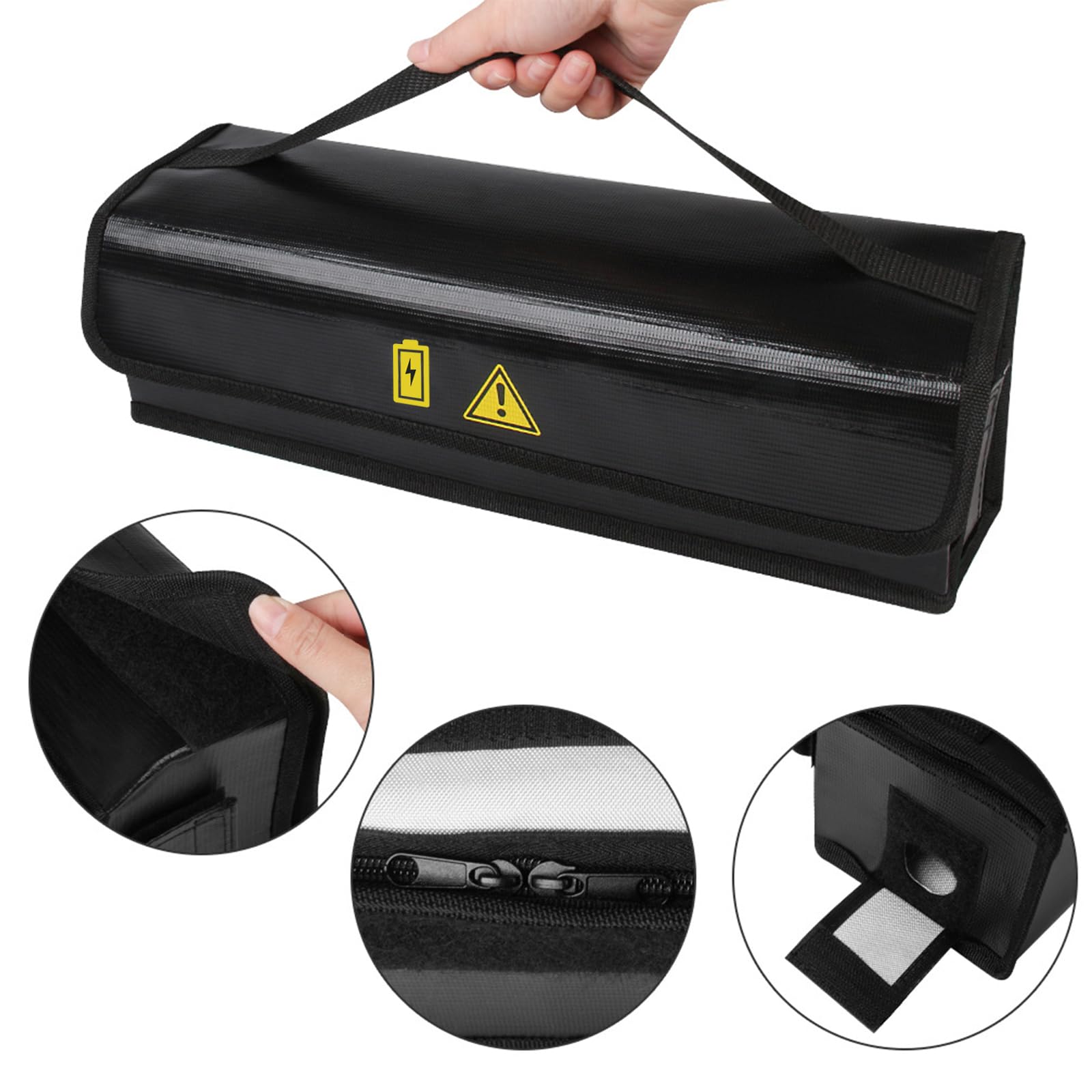 Sac De Batterie Ignifuge Pour Vélo électrique – Protection 1000°C, Double Fermeture, 49x15x15 Cm, Transport Et Charge Sécurisée