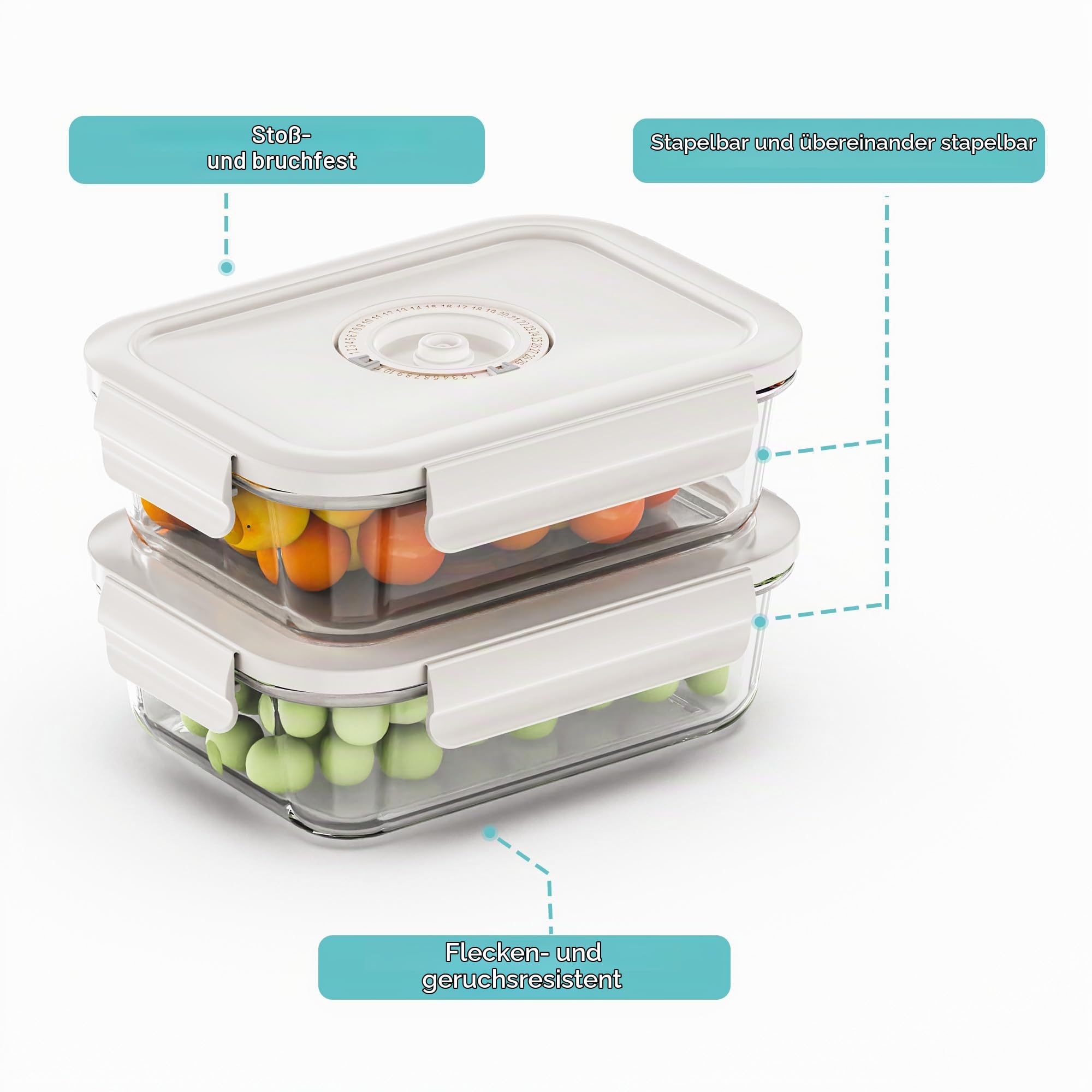 Vakuum Starterset Vorratsdosen Glas 4er Set, mit deckel Vorratsbehälterset,kühlschrank organizer,meal prep gläser - luftdicht mikrowellengeschirr BPA-frei (L)