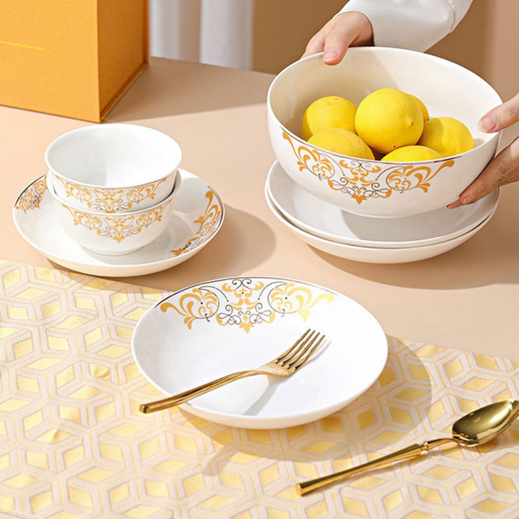  食器セット イエロー ホワイト Amazon.co.jp: 食器セット 碗皿セット 白磁器 白い磁器 電子レンジ 食