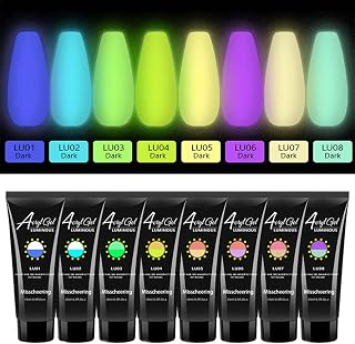 8PCS Glow Nail Gel, Glow in the Dark Gel Nail Polish, Shiny Luminous Extension Glue Glitter Powder Kit, Glow Effect Nail Polish Fluorescent Bright Colors Nail Art