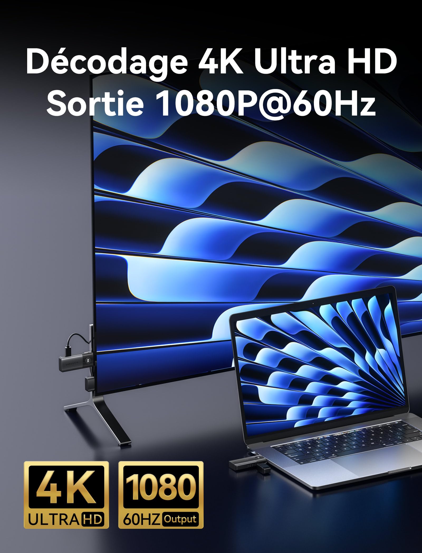 VENTION Mini Trasmettitore e Ricevitore Wireless HDMI 1080P@60Hz,HDMI Wireless 165ft/50M,5G,Plug & Play per lo Streaming Video da Laptop/PC a Monitor/Proiettore/TV, Black