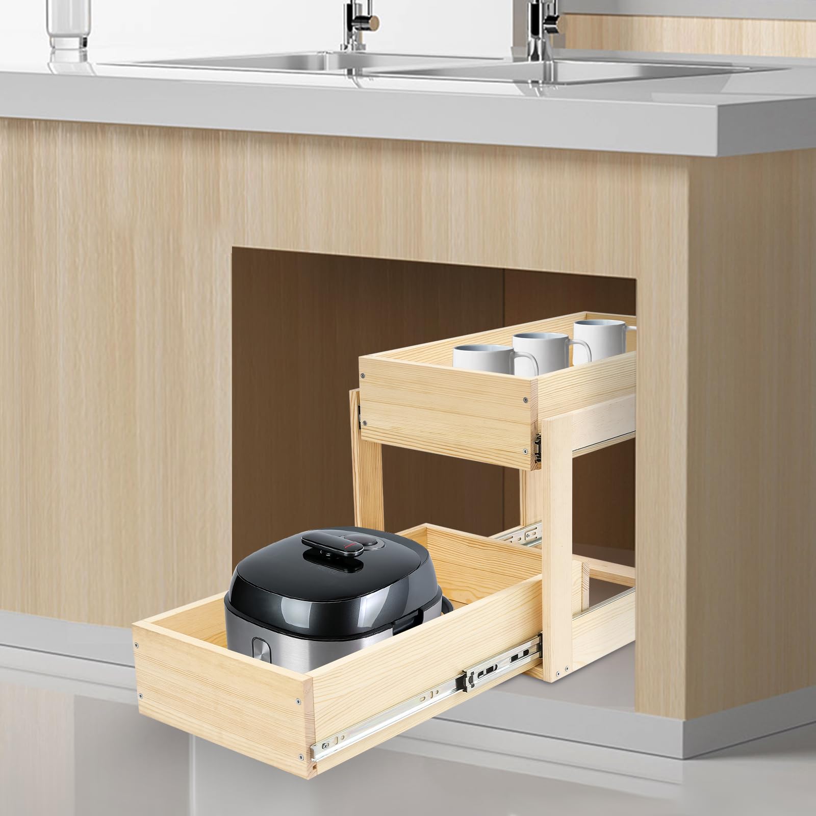 Pull Out Cabinet Organizer, Soft Close Slide Out Pull Out Drawers for Cabinets Shelves Storage for Kitchen, Pantry, Bathroom (Small)