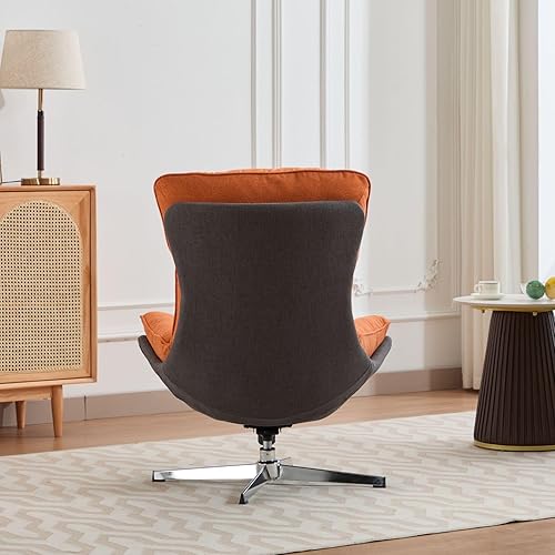 Miniatura 8 de LukeAlon Silla de Salón Giratoria Moderna de Lino, Silla de Acento Tapizada de Respaldo Alto con Base de Metal, Cómoda Silla Reclinable de Ocio Sofá