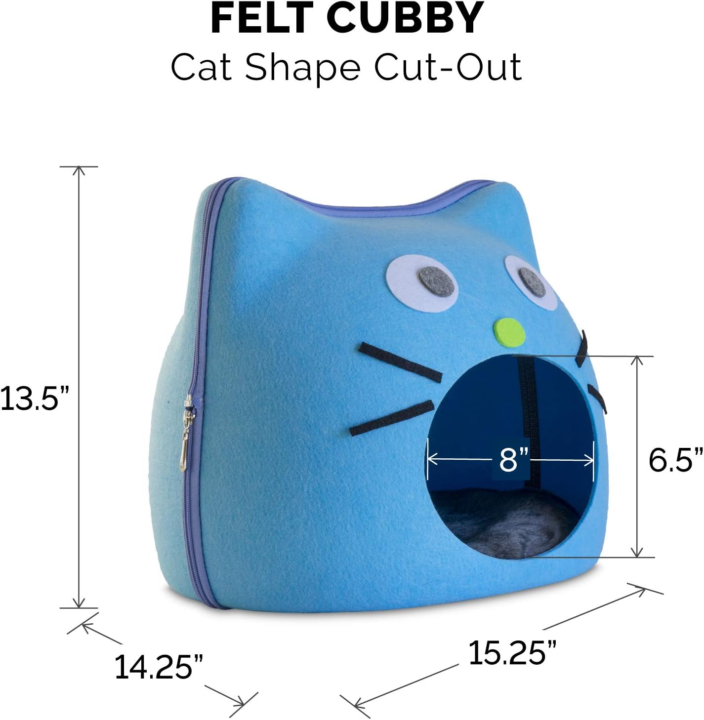 Furhaven Cat Cave for Indoor Cats, Lightweight & Stackable - Cat Shaped Face Décor Felt Cubby Hideaway - Light Blue, One Size