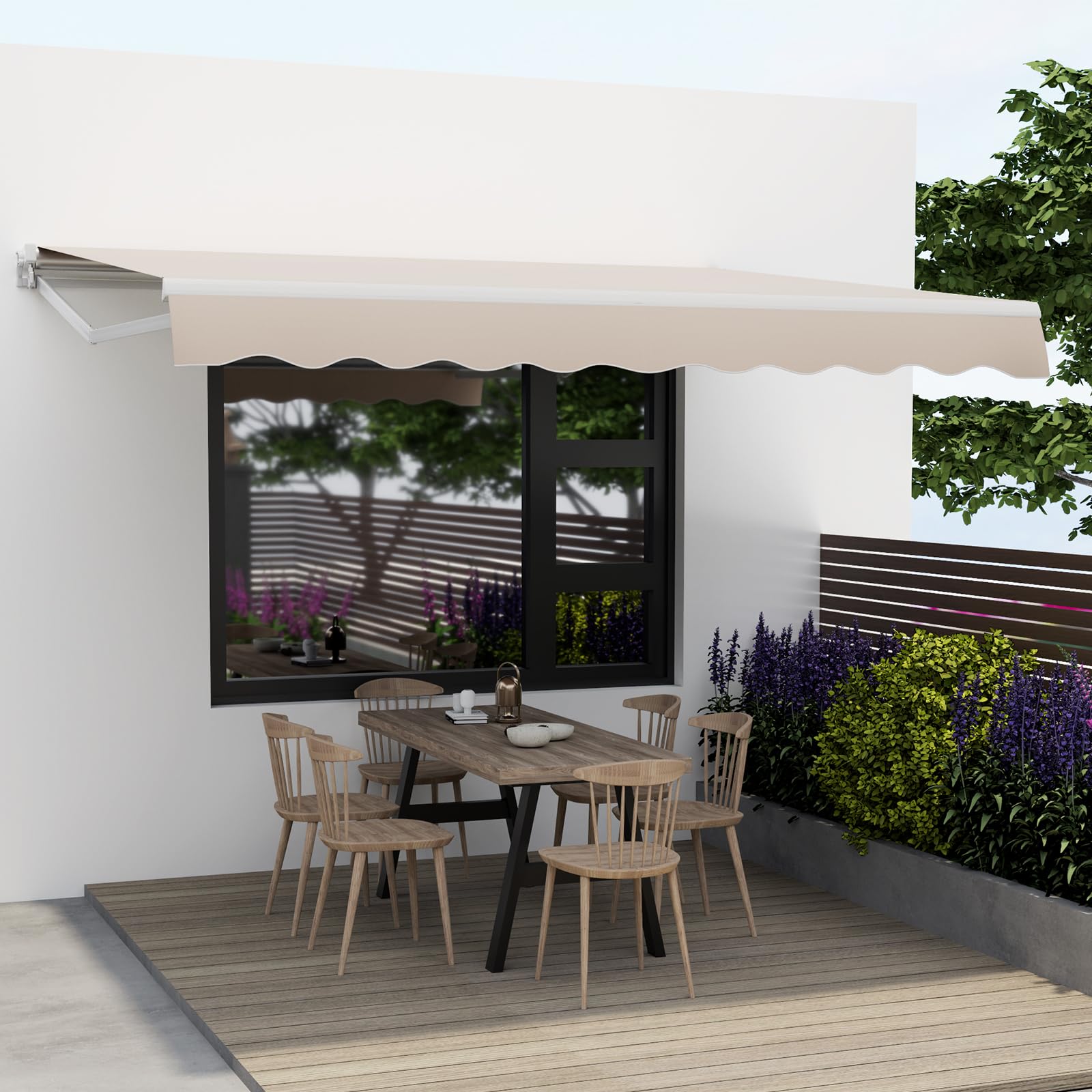 HOMASIS Toldo retráctil con manivela, Toldo de Pinza Regulable en ángulo con protección UV, Toldo con Brazo Plegable articulado para balcón, jardín, Patio y terraza (400x250cm, Beige)