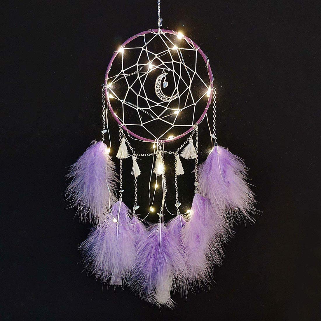 SANNOBEL LED Dream Catcher, Handmade Dream Catchers for Bedroom Wall Hanging Home Decor Ornaments Craft (Purple)