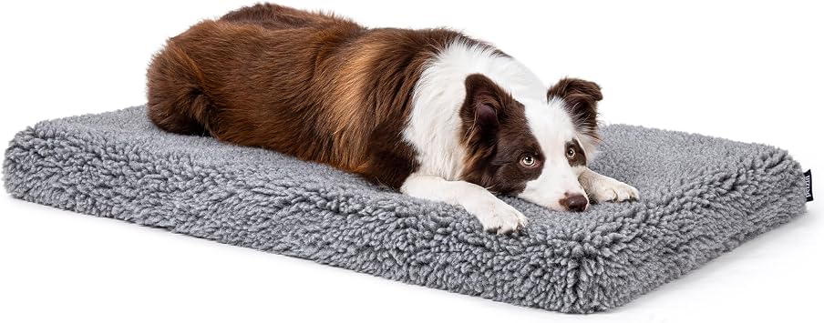 PELZIN Stoutwool 4" Indestructible Dog Bed - Orthopedic Chew Proof Dog Crate Pad - Fluffy Kennel Mat for Aggressive Chewers - Ideal for Large Breeds & Fits 36-Inch Crate - 35"x22", Charcoal