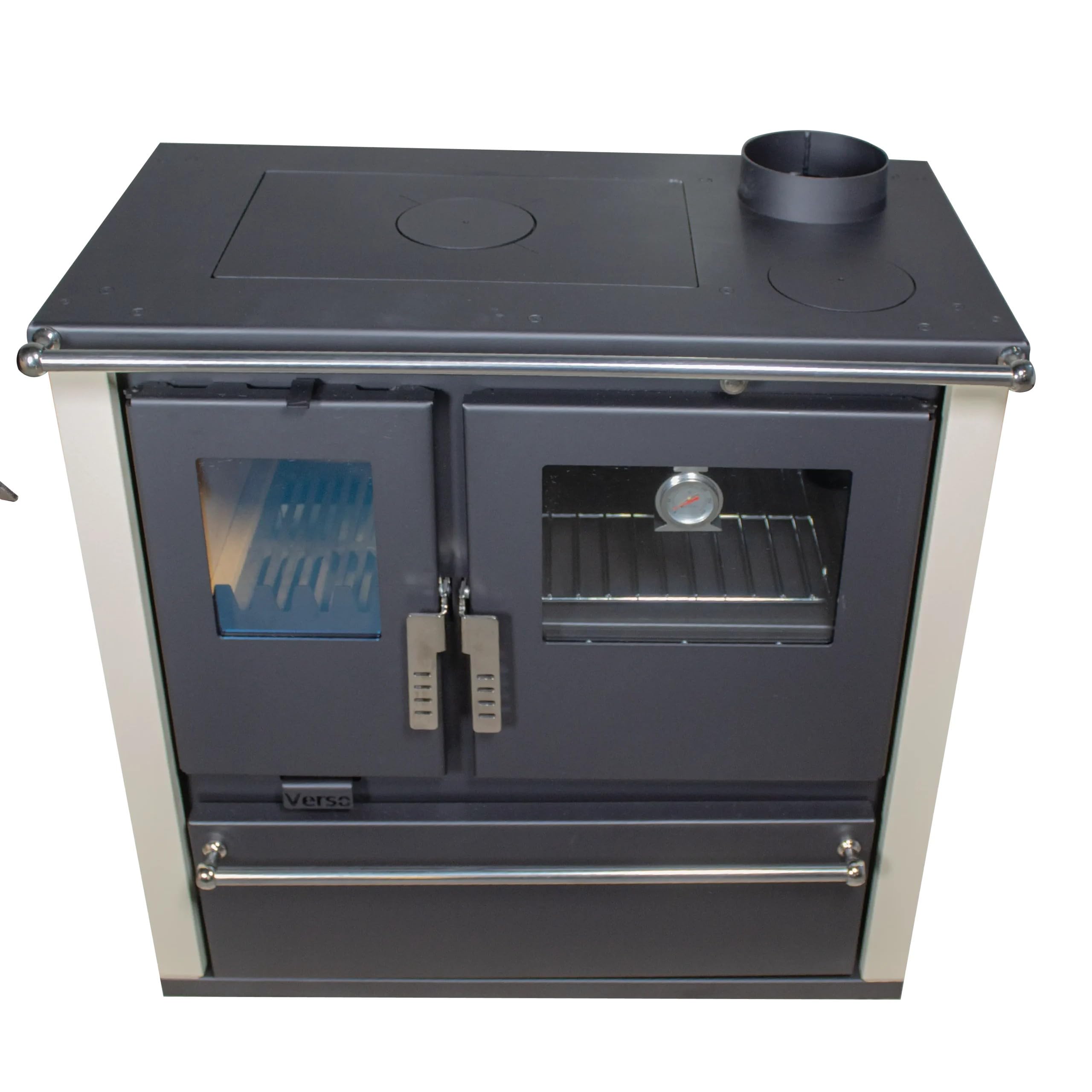 VERSO LTD Poêle de cuisine à bois, Ivoire, 7,7 kW, Chauffe jusqu'à 120 m², 82,2% efficacité, Poêle à bois, Métal, Freestanding, Assemblage requis, 830 x 500 x 860 mm, 26265.28 BTU/hour