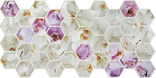 Miniatura 3 de Dundee Deco PG7029-10 - Panel de pared 3D de PVC hexagonal de orquídea sintética y color morado y blanco, 3.2 x 1.6 pies (38.2 x 19.3 in),