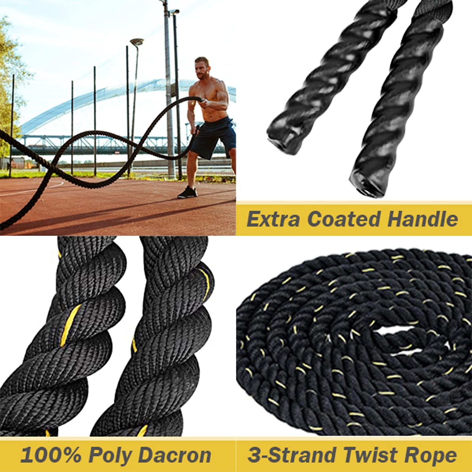 battle rope Corda da Addestramento Battle Ropes Ø25mm, Attrezzatura per Funi Sportive Pesanti In Poly Dacron per La Ginnastica Domestica per La Costruzione Muscolare di Strength Fitness Studio, Verde