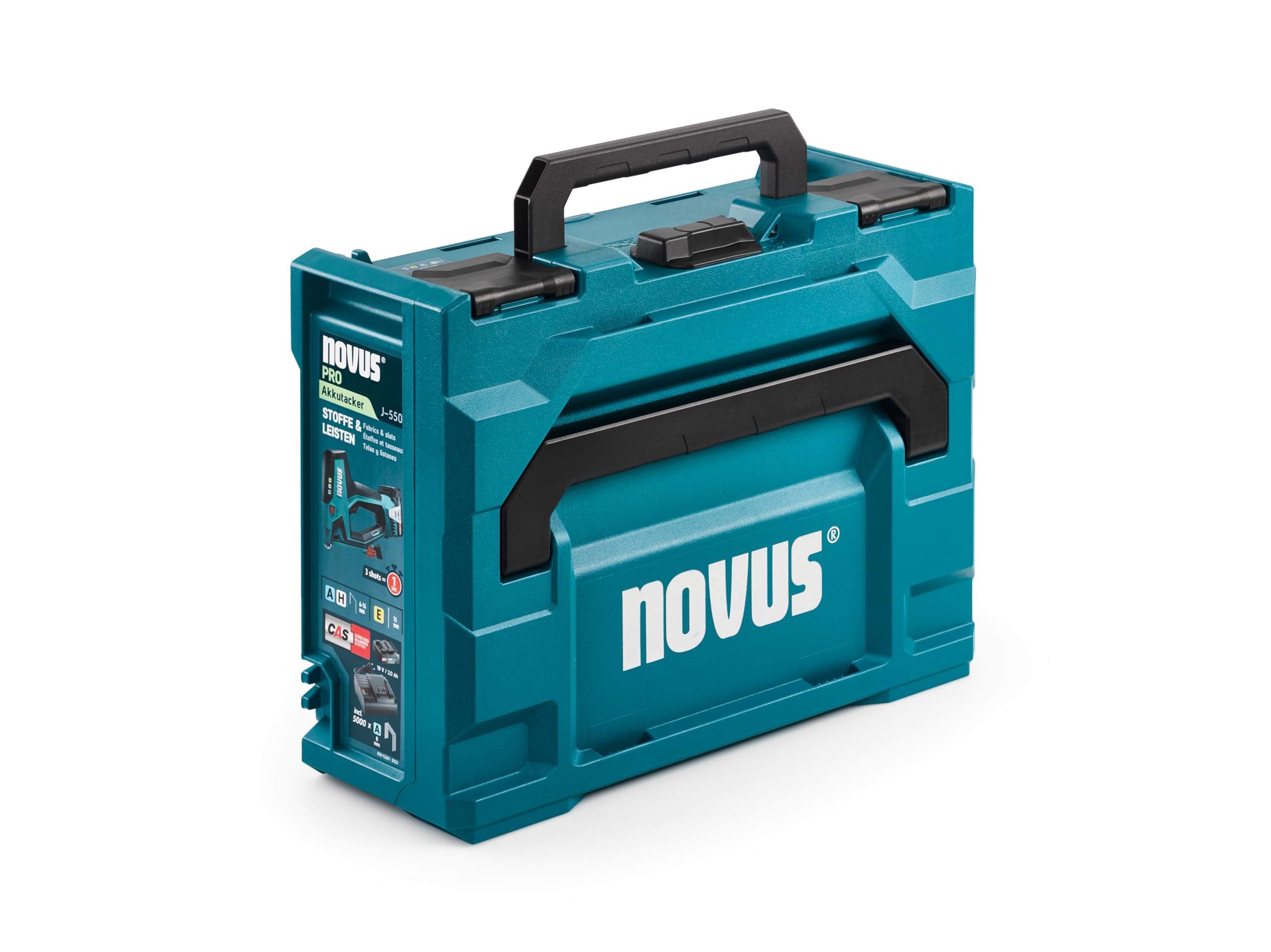 Novus Akkutacker J-550 Koffer-Set (für Feindrahtklammern bis 14 mm, Nägel bis 16 mm, Hammertacker Klammern H, Gewicht: 5,22 kg, inkl. Akku, Ladegerät und 5.000 Klammern) 031-0364