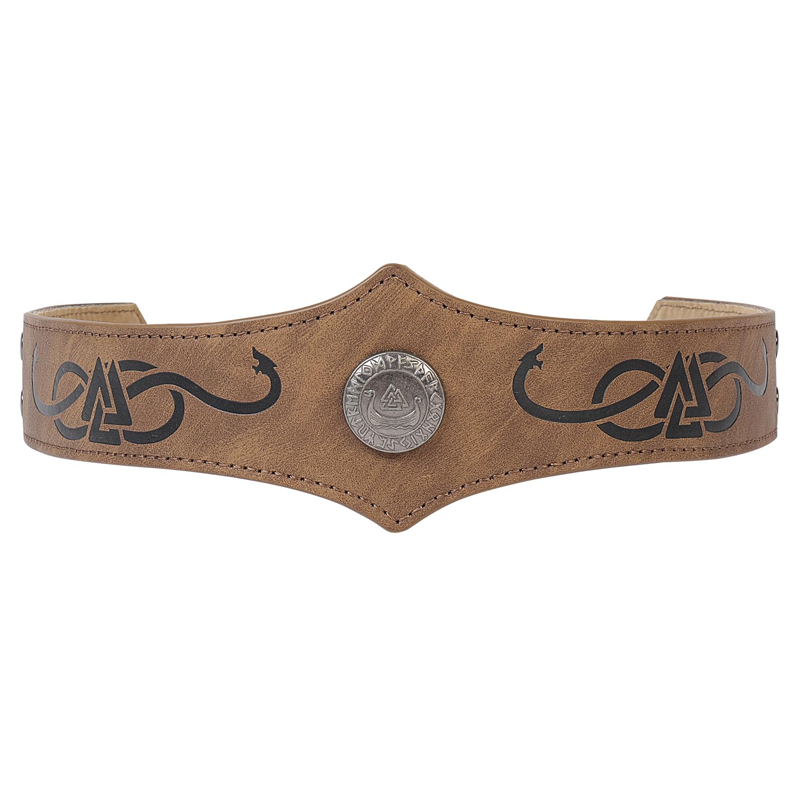 Jigglyjoo Renaissance Accessories Faux Leather Viking Headpiece, Adjustable Viking Costume Accessories for LARP and Cosplay (Brown)