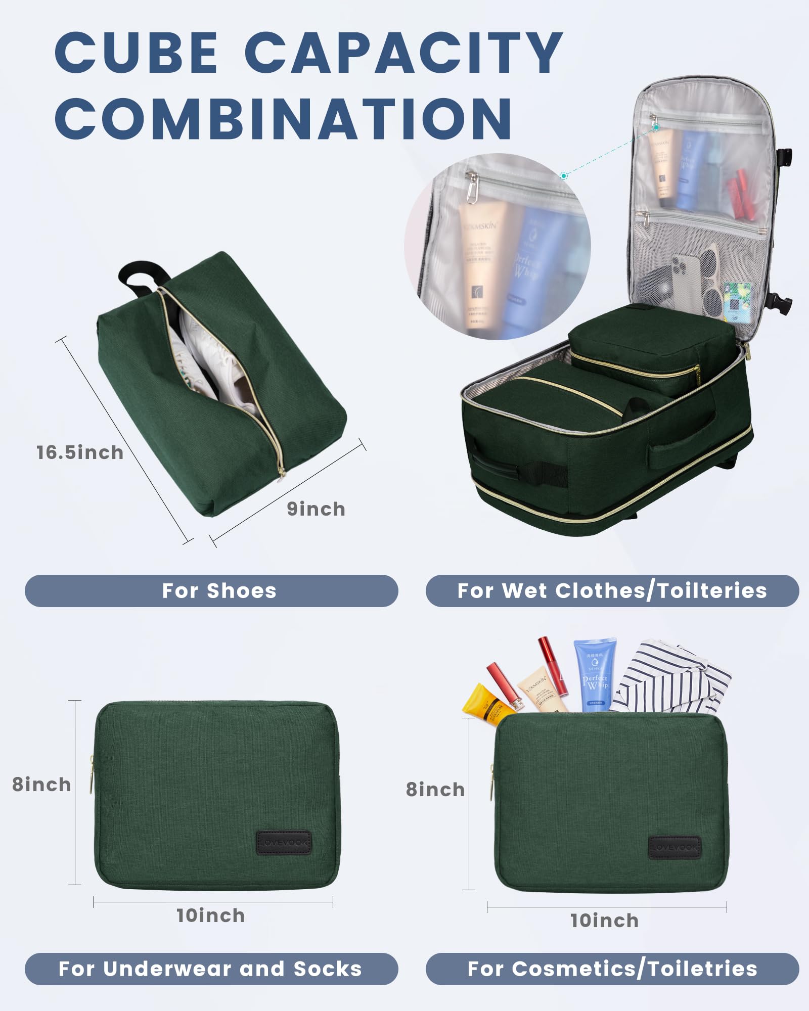 LOVEVOOK Zaino da Viaggio Aereo Bagaglio a Mano, Impermeabile Zaini Trolley Bagaglio Donna 40L Cabin Max per Ryanair Easyjet, Grande Zaino Porta PC 17 Pollici Valigia Borsa a Zainetto