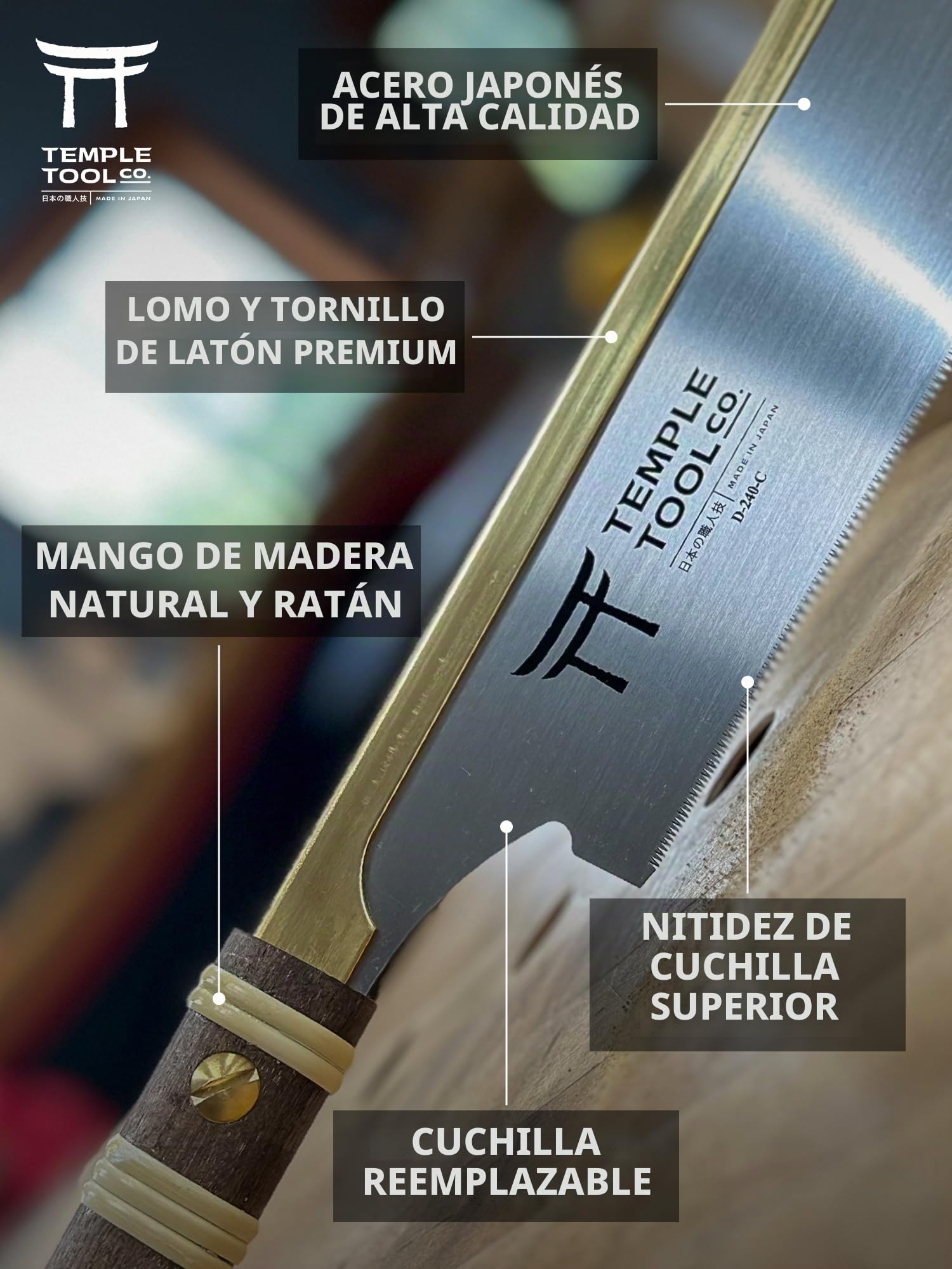 Temple Tool Co. - Sierra de tracción japonesa - Crosscut 9.5 - Sierra de mano para cortes transversales de carpintería, Kumiko, hombros de espiga