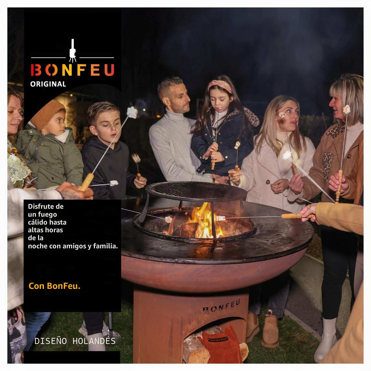 BonFeu BonBiza - Brasero Exterior - Acero - Jardineria - Brasero - Jardin - Estufa Exterior - Chimeneas Exterior Chimenea de Jardín Multifuncional (BonBiza Óxido XL Abra (98x98x100cm))