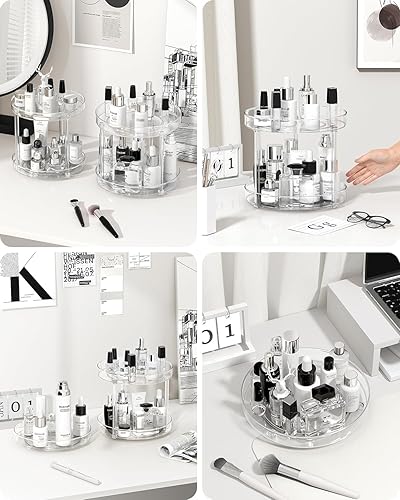 Miniatura 9 de Roninkier Plataforma giratoria transparente de 2 niveles, organizador de especias de despensa de 9 pulgadas, organizador de maquillaje Lazy Susan de