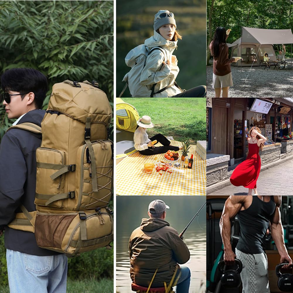 Zaino da escursionismo 37 x 20 x 80 cm, grande, unisex, multiuso, impermeabile, robusto, impermeabile, per escursioni, alpinismo, campeggio, pesca, caccia, ciclismo, picnic