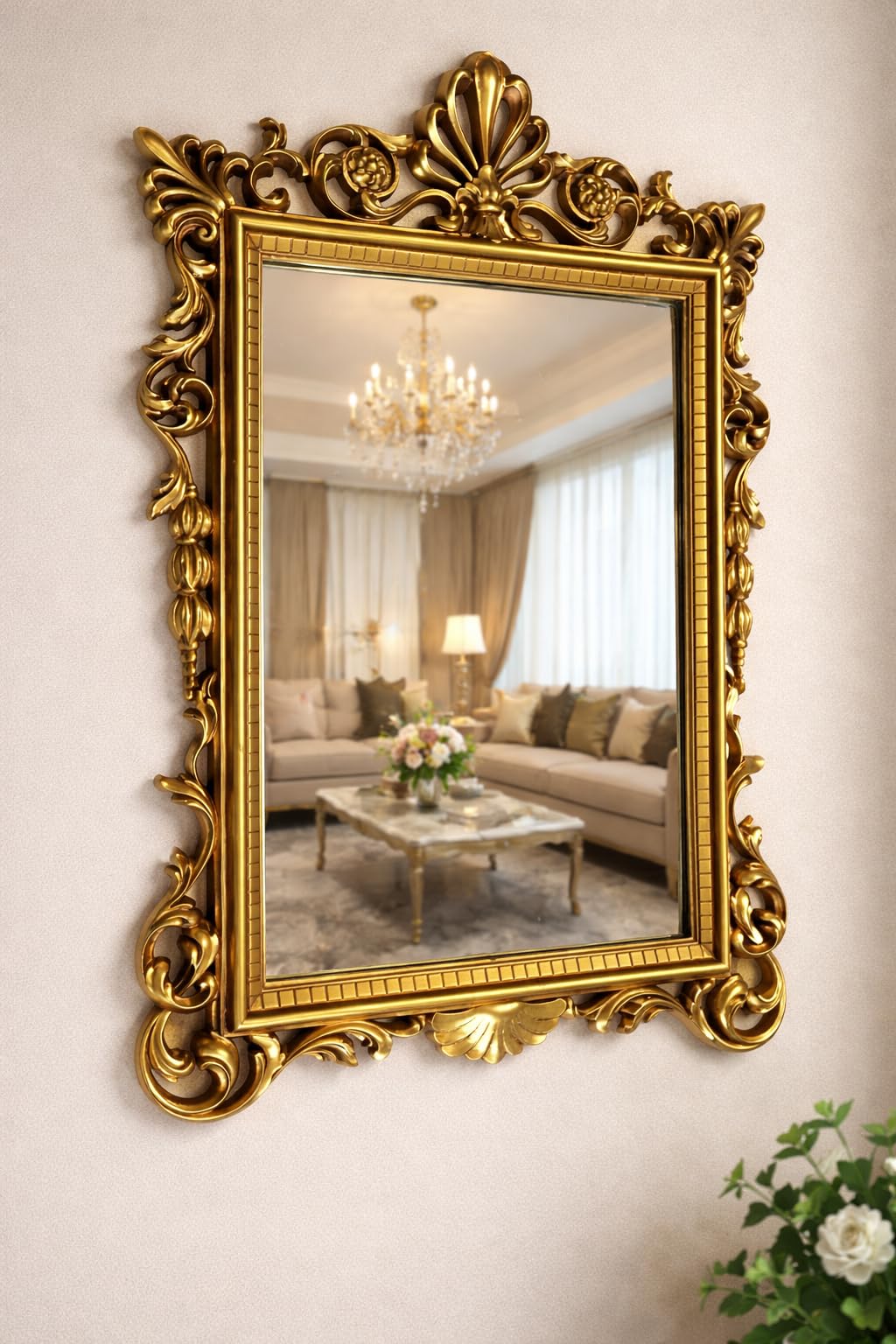 Royal Traders Wooden Carved Wall Mirror Frame, Wall Hanging Mirror, Wooden Antique Mirror Frame Antique Gold Finish Full Length for Room Decorations Bedroom & Home-image-23