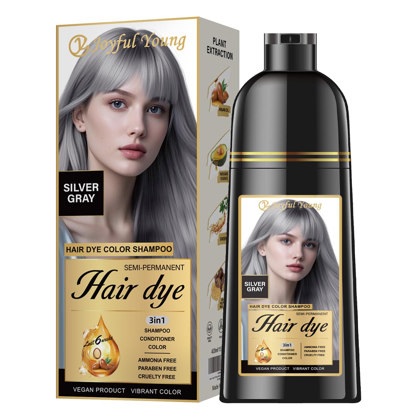 Hair Dye Shampoo 3-in-1, Silver Gray Semi-Permanent Color Enhancing Shampoo, Color Depositing Shampoo for Women & Men, Vegan, Ammonia-Free