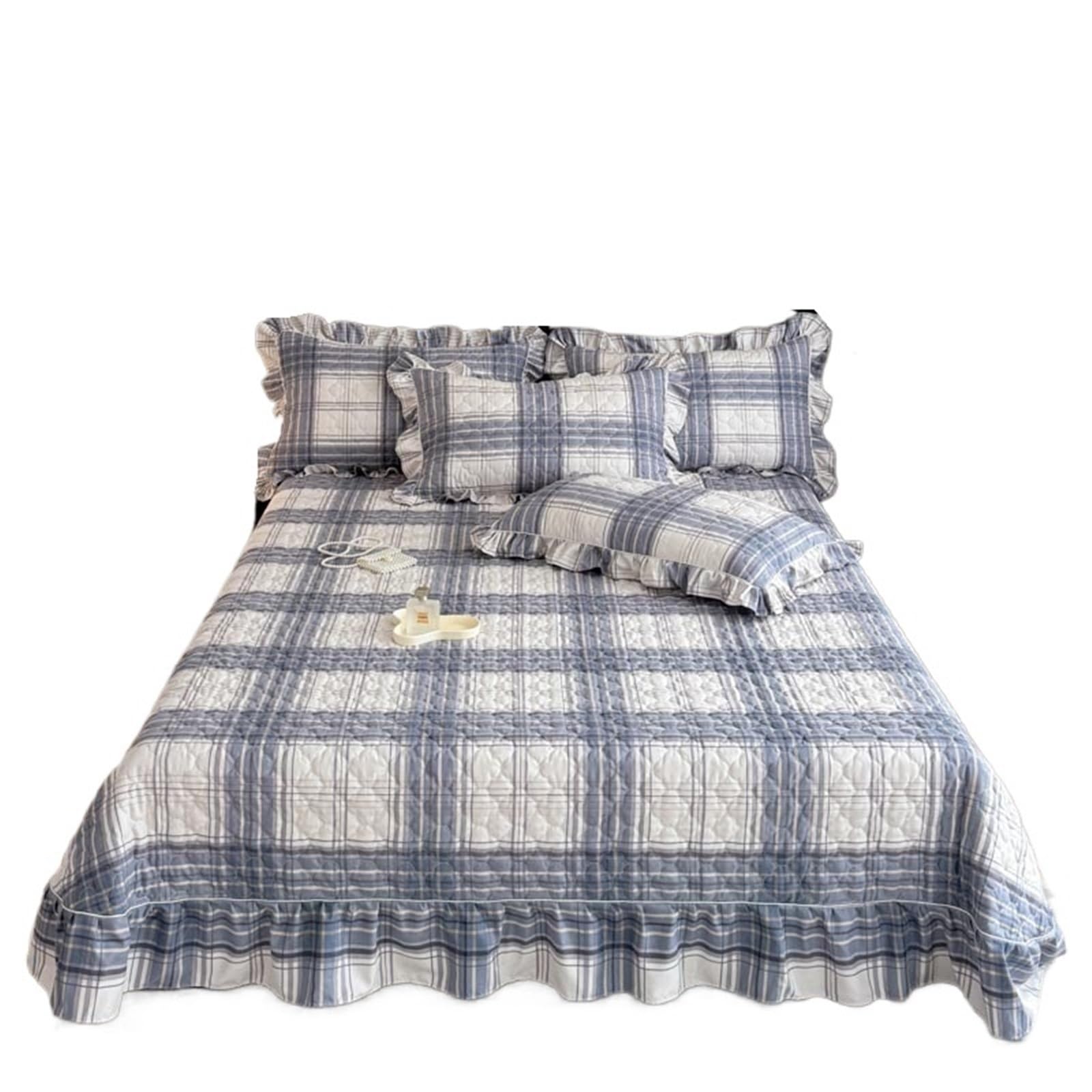 DAJGRHE Bedspread Quilted Bed Cover Ruffles Mattress Protector Thicken Linen(Color2)