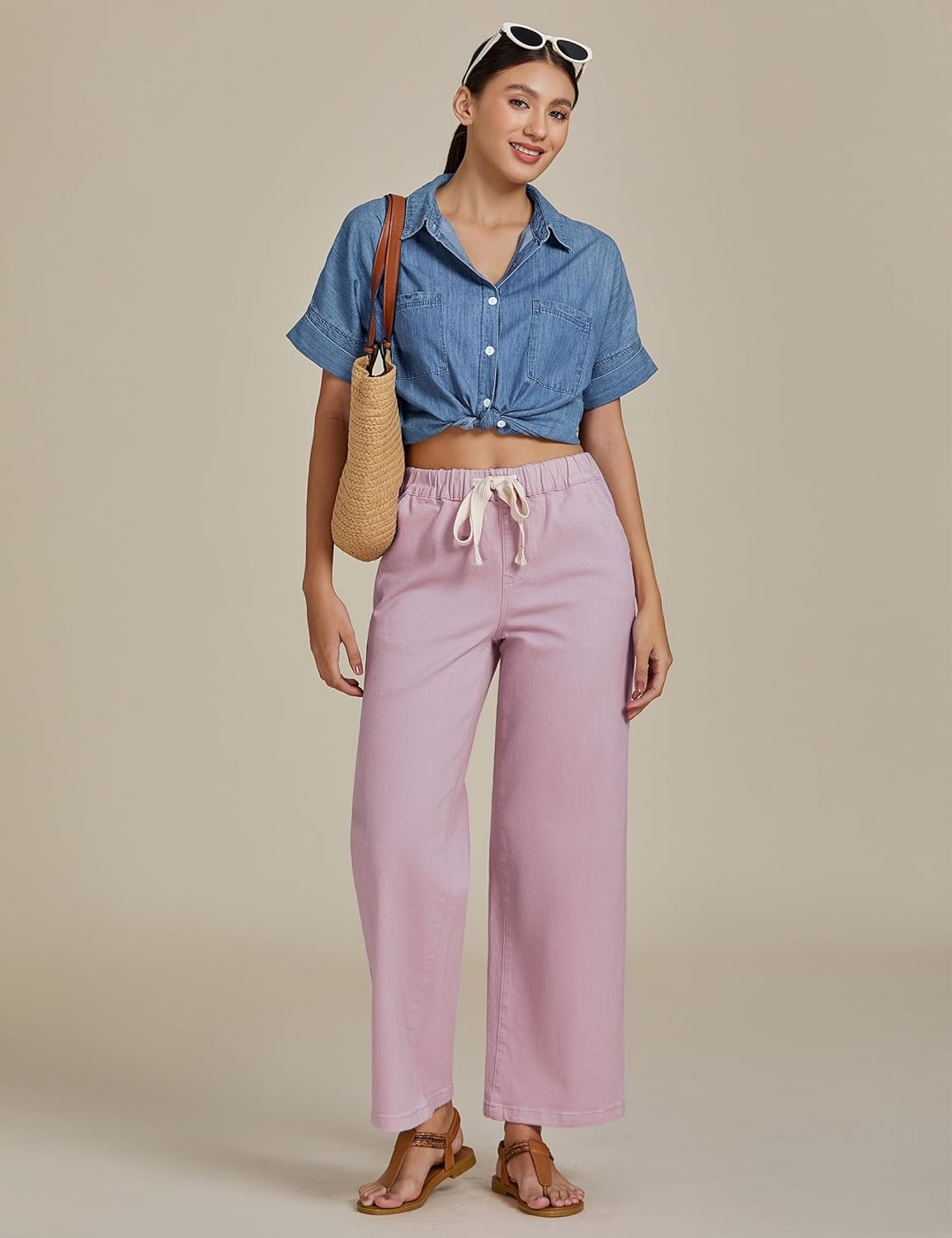 luvamia Wide Leg Jeans Woman High Waisted Trendy Pull On Elastic Waist Drawstring Stretchy Denim Jean Pants with Pockets - Image 3